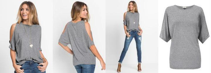 Blusa com Ombros Vazados Cinza Mescla