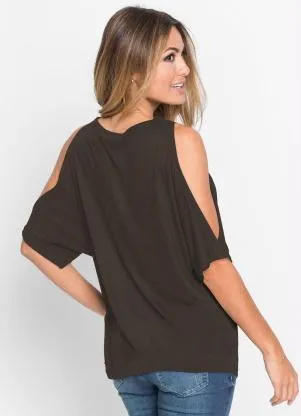 bonprix - Blusa com Ombros Vazados Preta - BONPRIX