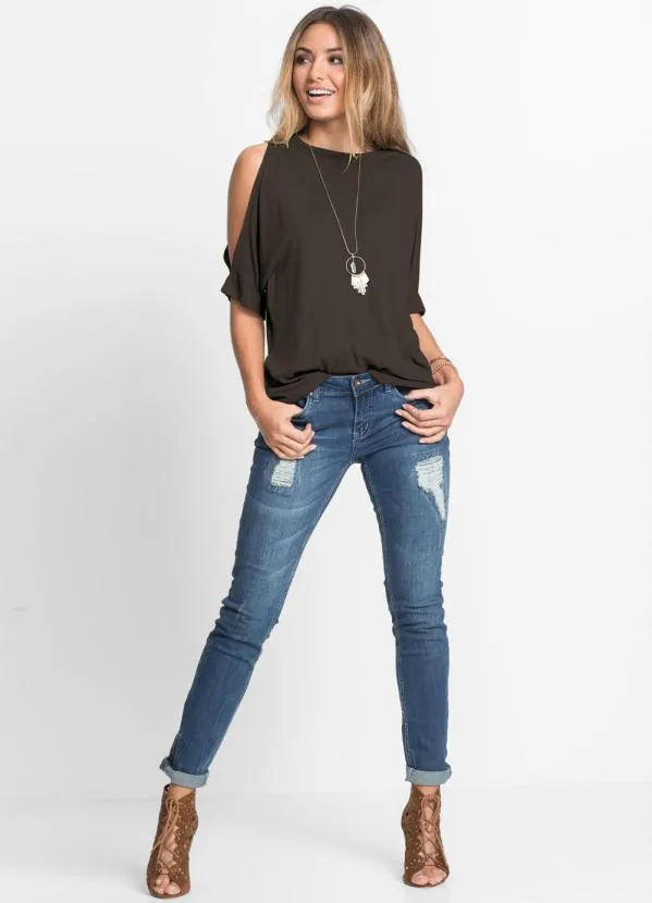 bonprix - Blusa com Ombros Vazados Preta 2