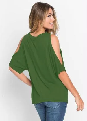 bonprix - Blusa com Ombros Vazados Verde - BONPRIX