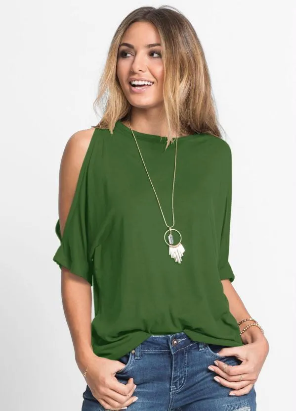 bonprix - Blusa com Ombros Vazados Verde
