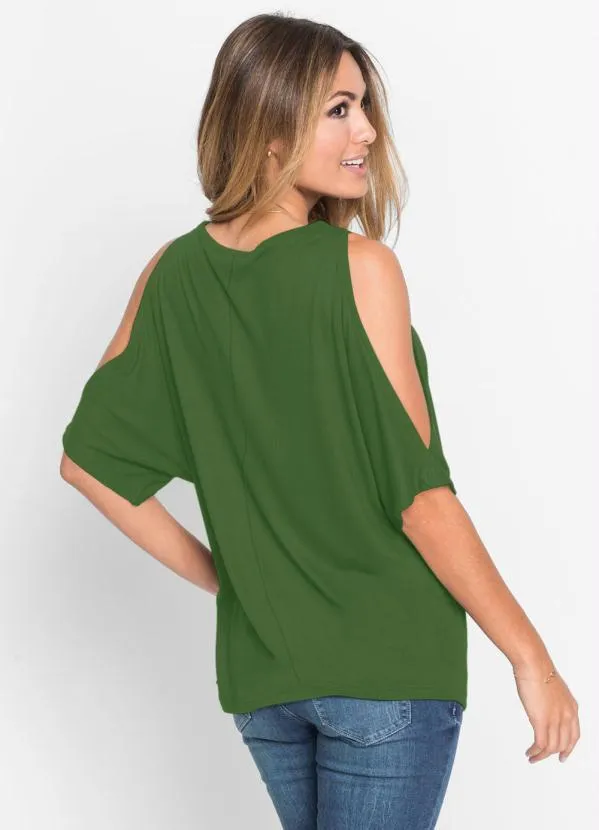 bonprix - Blusa com Ombros Vazados Verde 2