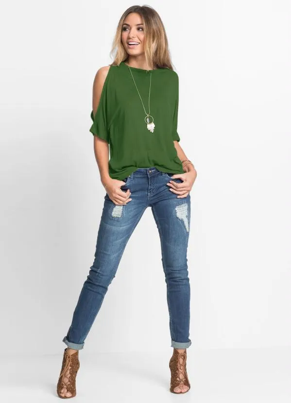 bonprix - Blusa com Ombros Vazados Verde 3