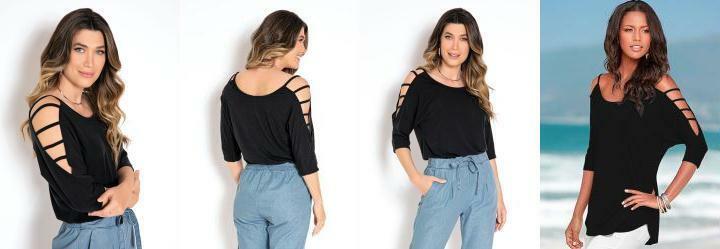 Blusa com Tiras nos Ombros Preta