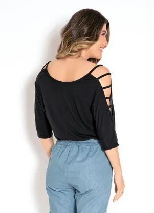 bonprix - Blusa com Tiras nos Ombros Preta - BONPRIX