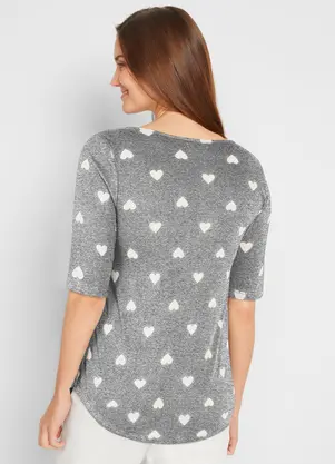 bonprix - Blusa Corações Mescla/Branco em Malha - BONPRIX