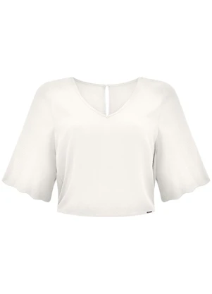 Lunender - Blusa Cropped com Mangas 3/4 e Branco - LUNENDER