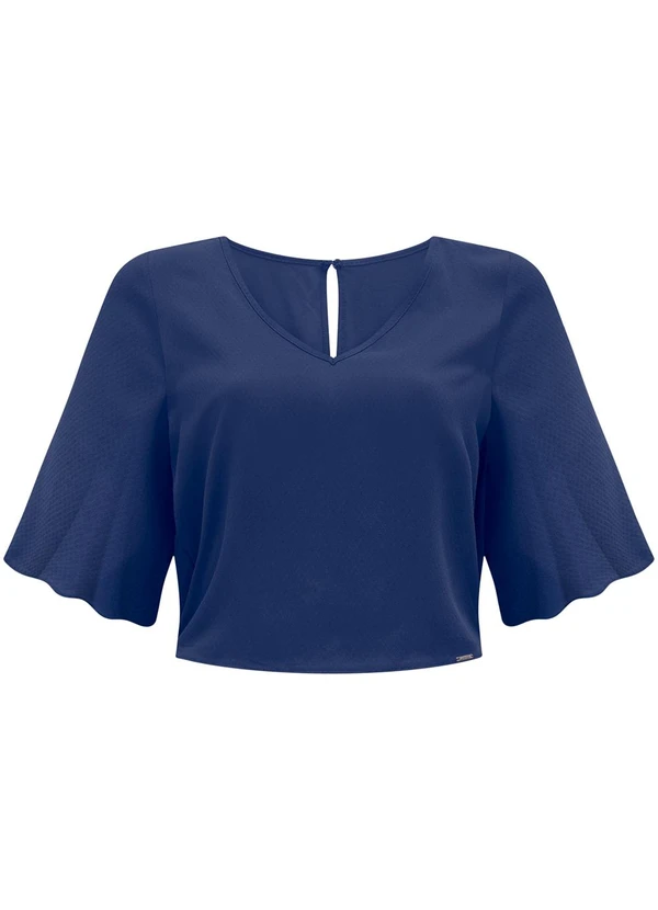 Lunender - Blusa Cropped com Mangas 3/4 e Decote em V Azul 4