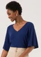 Lunender - Blusa Cropped com Mangas 3/4 e Decote em V Azul - variação: Azul