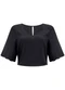 Lunender - Blusa Cropped com Mangas 3/4 e Decote em V Azul - variação: Preto
