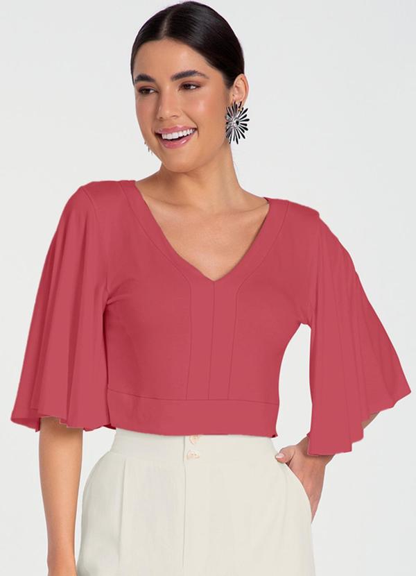 Lunender - Blusa Cropped em Malha Viscose Rosa