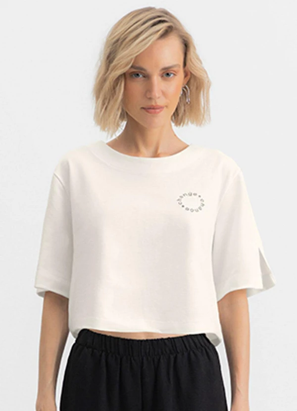 Essendi - Blusa Cropped Feminina Bordada Natural