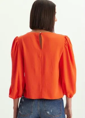 Lança Perfume - Blusa de Crepe Manga Curta 7/8 Laranja - LANÇA PERFUME