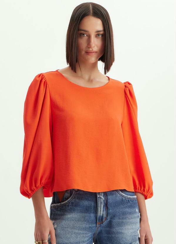 Lança Perfume - Blusa de Crepe Manga Curta 7/8 Laranja