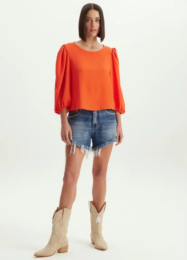 Lança Perfume - Blusa de Crepe Manga Curta 7/8 Laranja 3