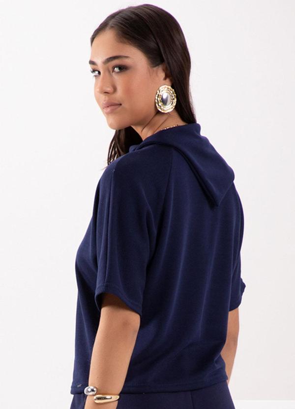 Lunender - Blusa de Mangas 3/4 com Gola Alta em Malha Azul 2