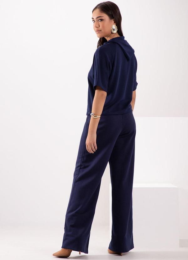 Lunender - Blusa de Mangas 3/4 com Gola Alta em Malha Azul 4