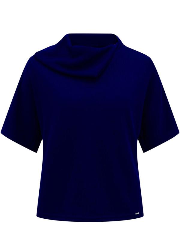 Lunender - Blusa de Mangas 3/4 com Gola Alta em Malha Azul 5