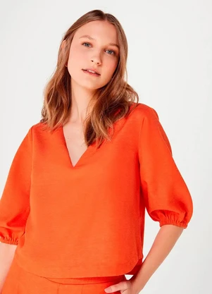 Hering - Blusa de Viscose com Manga 3/4 Laranja - HERING