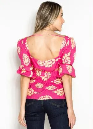 Maria Filó - Blusa de Viscose Estampa Pingo Hibisco Rosa - MARIA FILÓ
