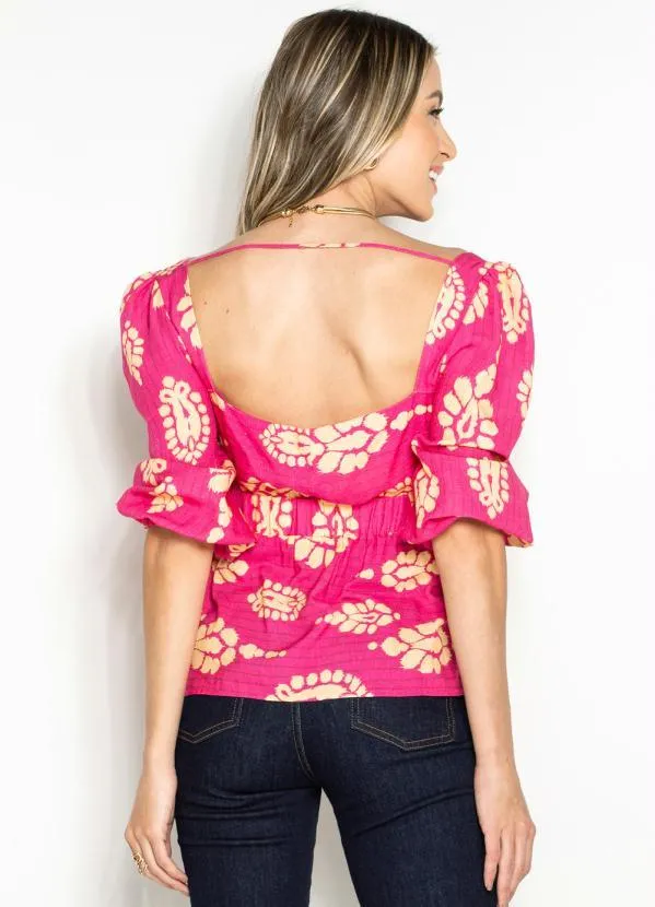 Maria Filó - Blusa de Viscose Estampa Pingo Hibisco Rosa 2