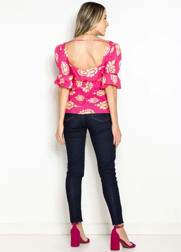 Maria Filó - Blusa de Viscose Estampa Pingo Hibisco Rosa 4