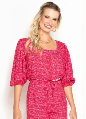 Maria Filó - Blusa de Viscose Manga 7/8 Estampa Mosaico Rosa - MARIA FILÓ