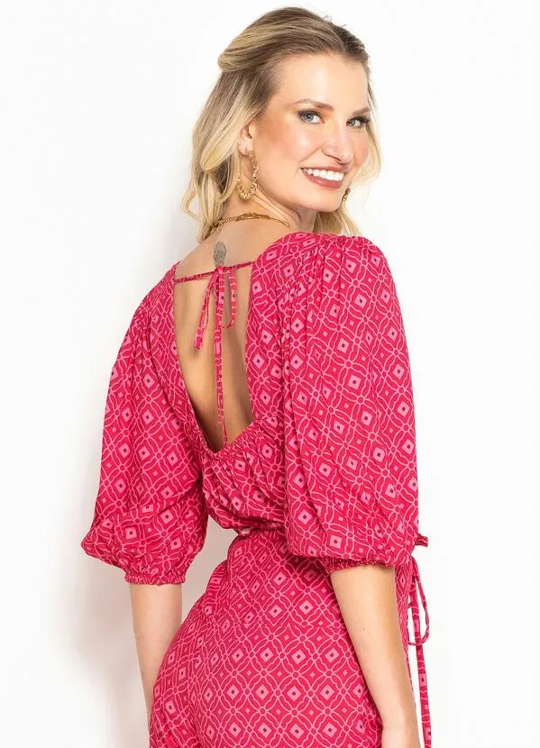 Maria Filó - Blusa de Viscose Manga 7/8 Estampa Mosaico Rosa 2