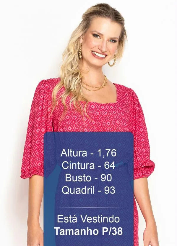 Maria Filó - Blusa de Viscose Manga 7/8 Estampa Mosaico Rosa 5