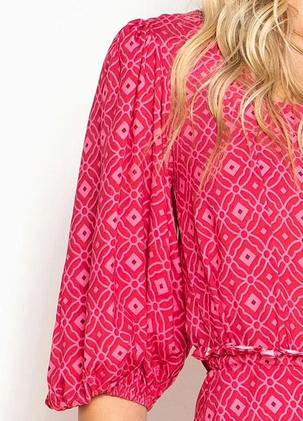 Maria Filó - Blusa de Viscose Manga 7/8 Estampa Mosaico Rosa 6