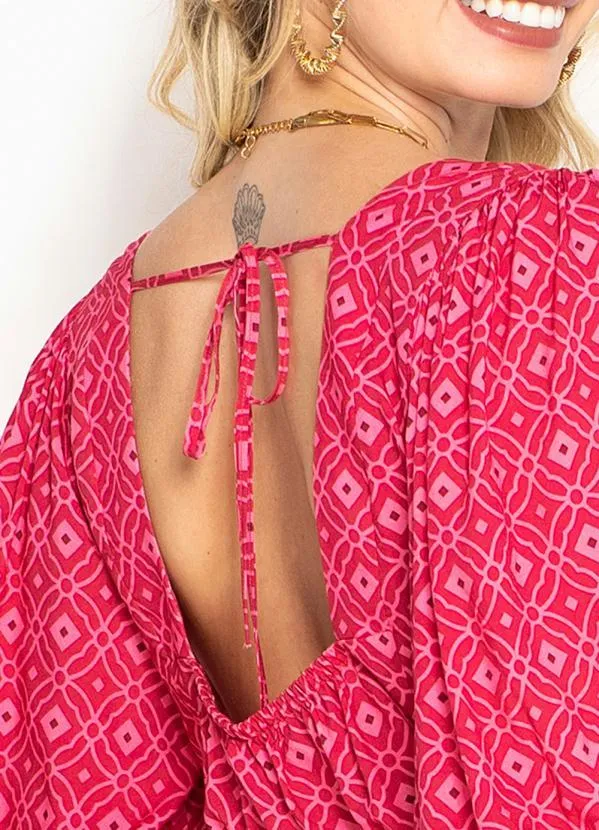 Maria Filó - Blusa de Viscose Manga 7/8 Estampa Mosaico Rosa 7