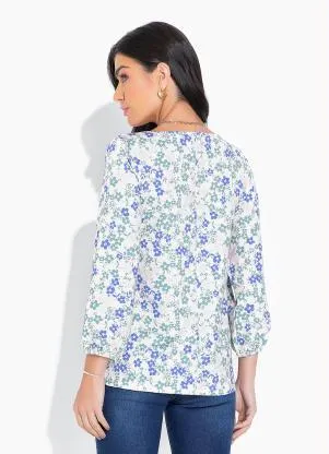 bonprix - Blusa Decote com Recorte Floral Verde - BONPRIX