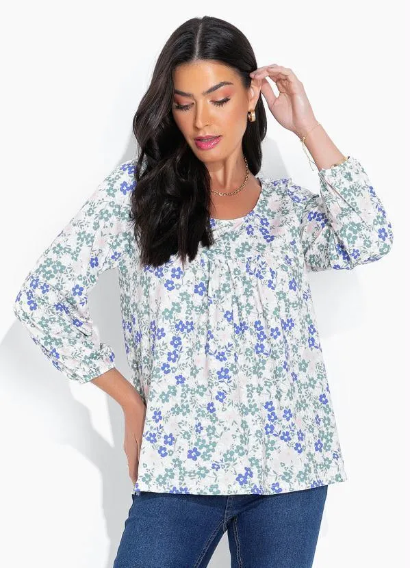 bonprix - Blusa Decote com Recorte Floral Verde