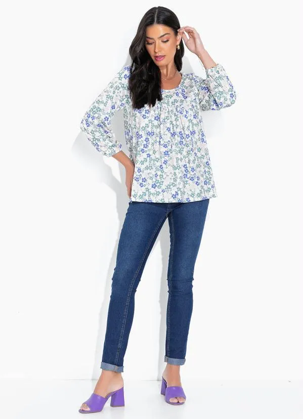 bonprix - Blusa Decote com Recorte Floral Verde 3