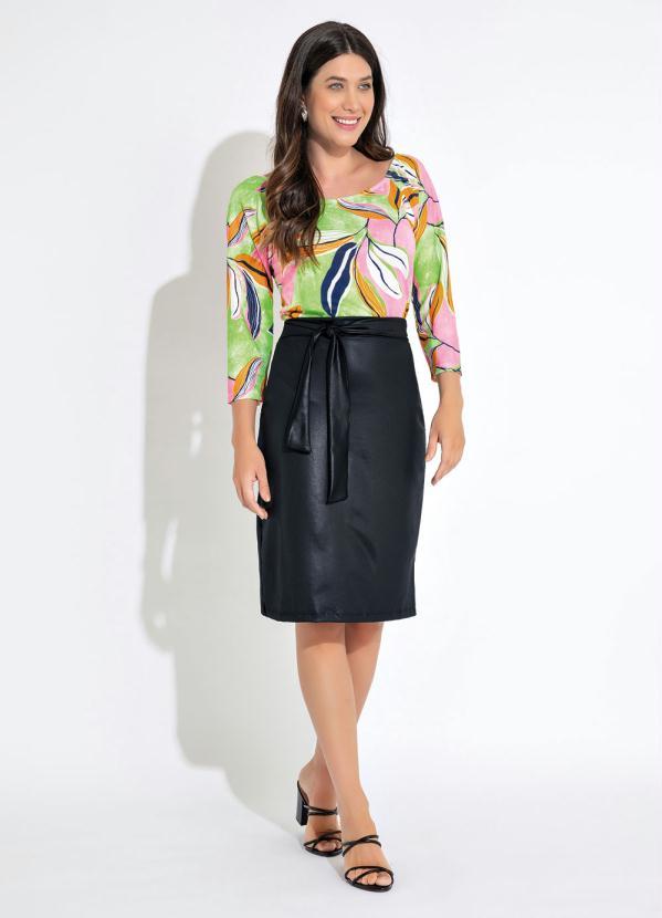 Outlet - Blusa Decote Redondo Folhagem Rosa 3