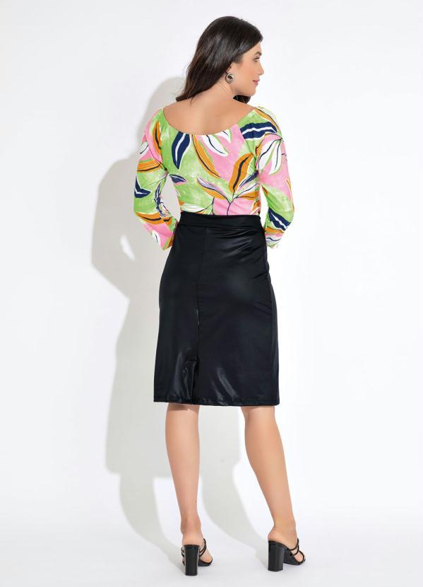 Outlet - Blusa Decote Redondo Folhagem Rosa 4