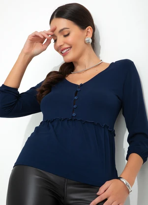 bonprix - Blusa Decote V Azul Marinho - BONPRIX