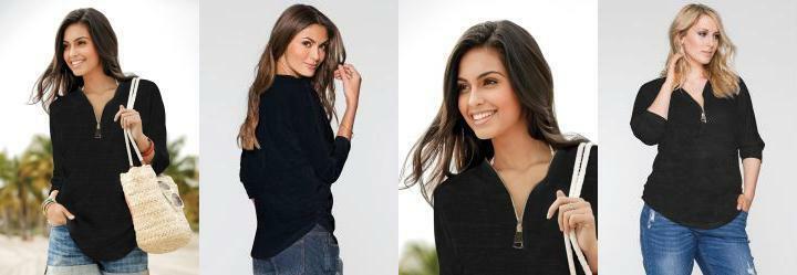 Blusa Decote V com Zper Preta