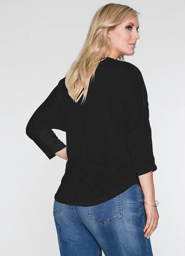 bonprix - Blusa Decote V com Zíper Preta 5