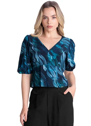 Outlet - Blusa Decote V Feminino Azul - OUTLET