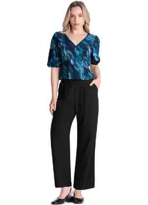Outlet - Blusa Decote V Feminino Azul - OUTLET