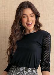 Blusa Dirlene Preta com Mangas 3/4