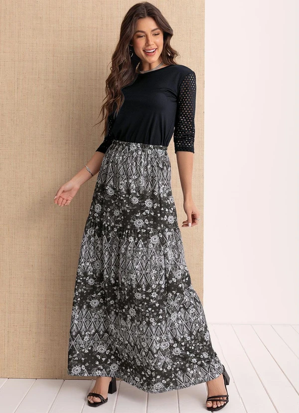 Moda Pop - Blusa Dirlene Preta com Mangas 3/4 3