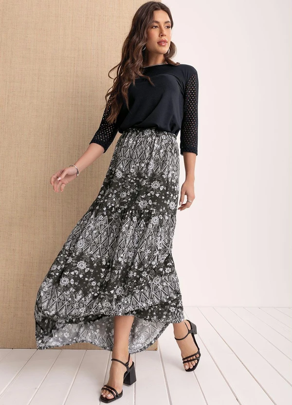 Moda Pop - Blusa Dirlene Preta com Mangas 3/4 5