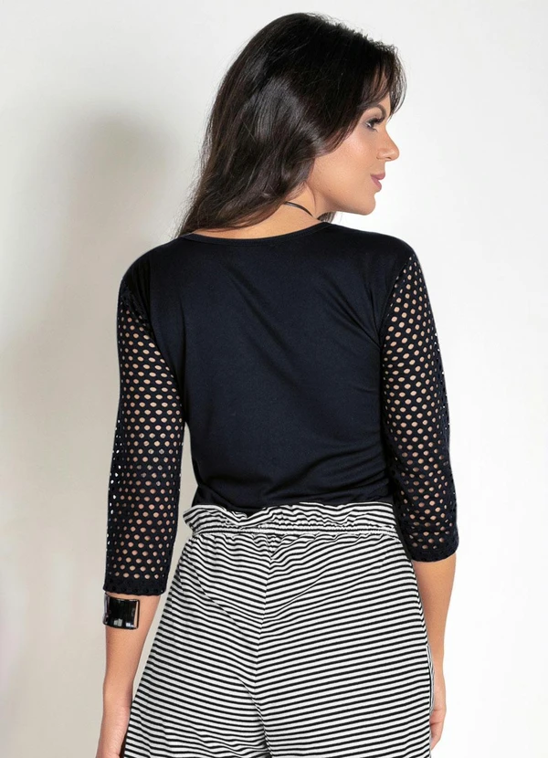 Moda Pop - Blusa Dirlene Preta com Mangas 3/4 7