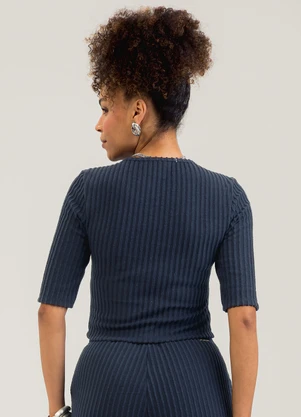 Cativa - Blusa em Canelado Azul Escuro - CATIVA