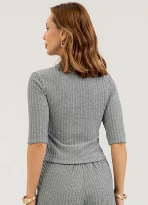 Cativa - Blusa em Canelado Cinza - CATIVA