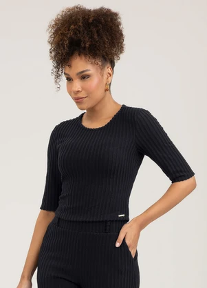 Cativa - Blusa em Canelado Preto - CATIVA