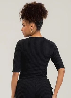 Cativa - Blusa em Canelado Preto - CATIVA