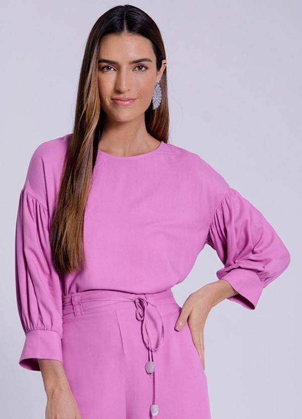 Lunender - Blusa em Viscose com Manga 3/4 Bufante Roxo